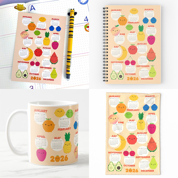 kawaii fruits 2026 calendars