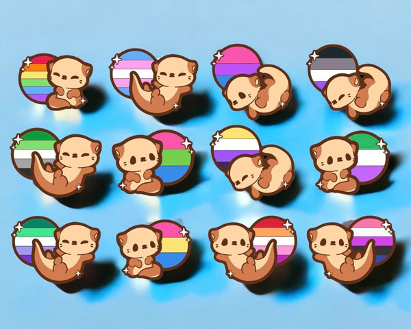 kawaii otter Pride flag pins