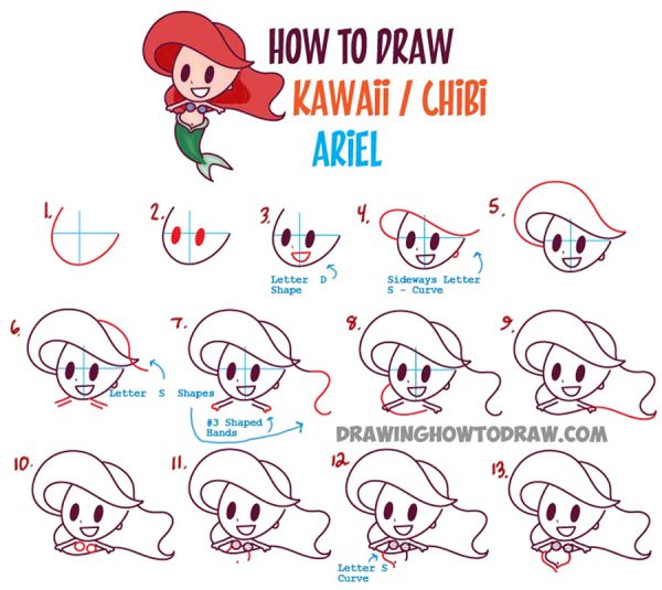 how to draw a kawaii mermaid