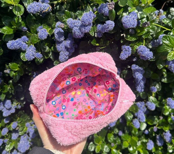 handmade pink makeup pouch