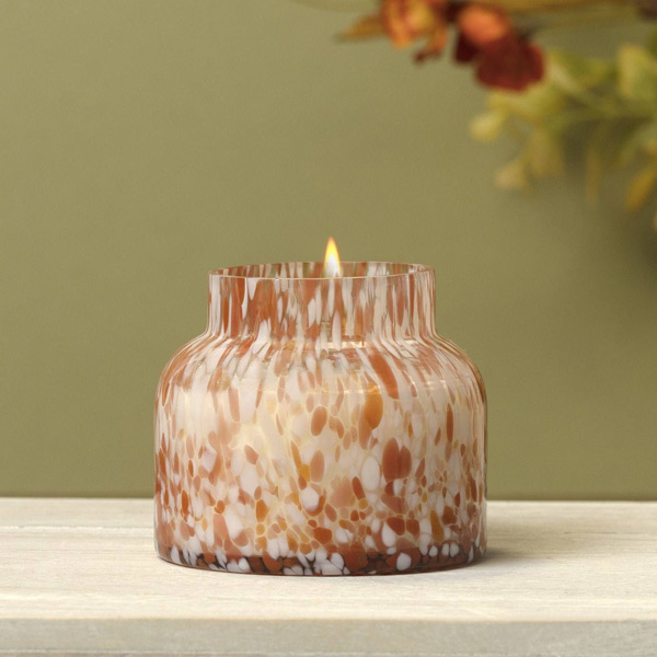 orange confetti glass candle holder