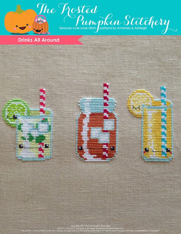 summer drinks kawaii cross stitch pattern