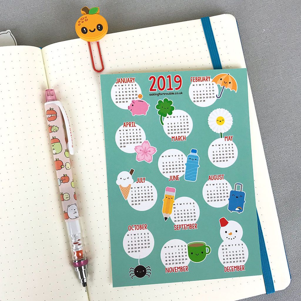 kawaii 2019 calendar for planners and journals