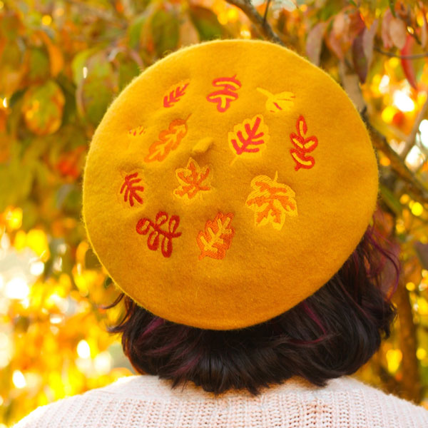 autumn leaves embroidered beret 
