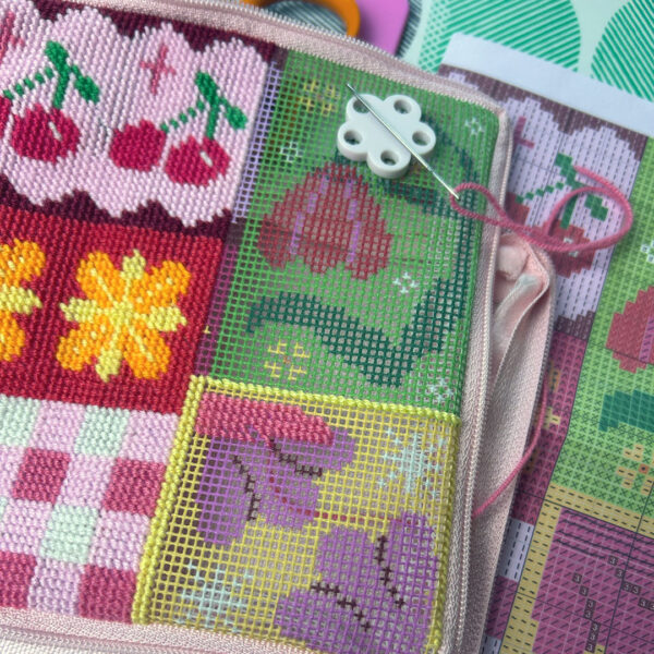 Patchwork Party needlepoint pouch kit from Craft Club