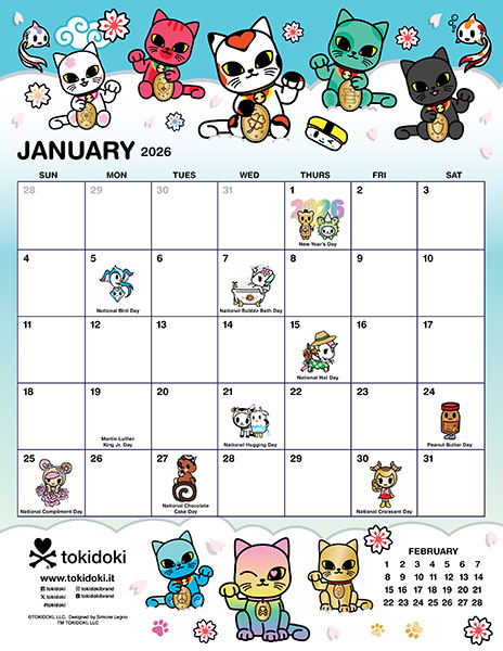 tokidoki 2026 printable calendar
