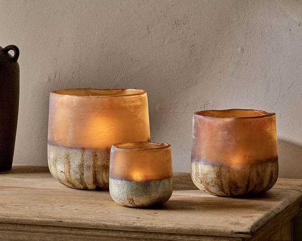 antiqued amber tea light holders