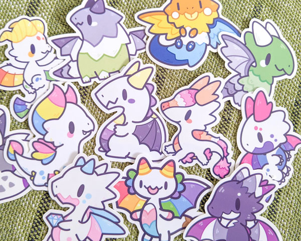 kawaii Pride dragon stickers