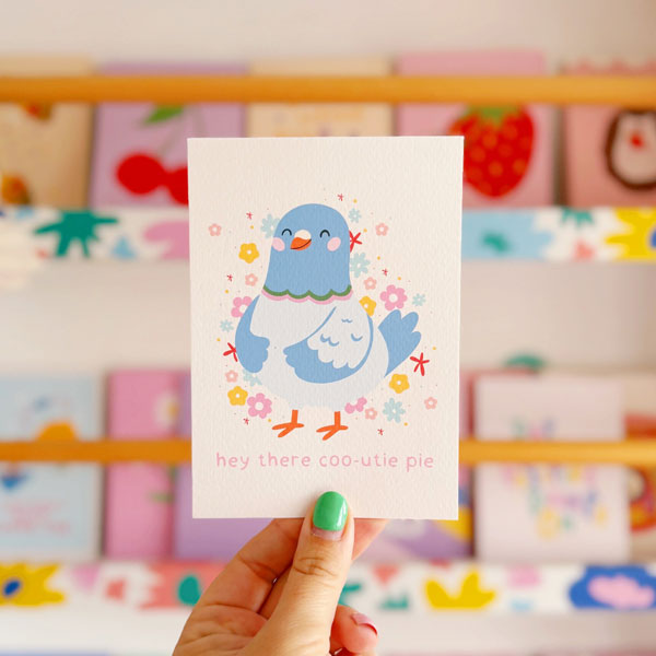 kawaii pigeon postcard