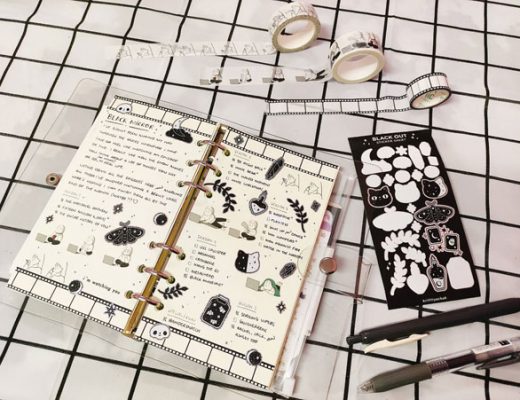 black & white stationery journal spread