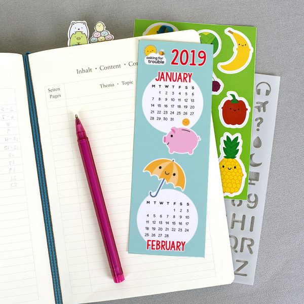 2019 Printable Calendar bookmarks