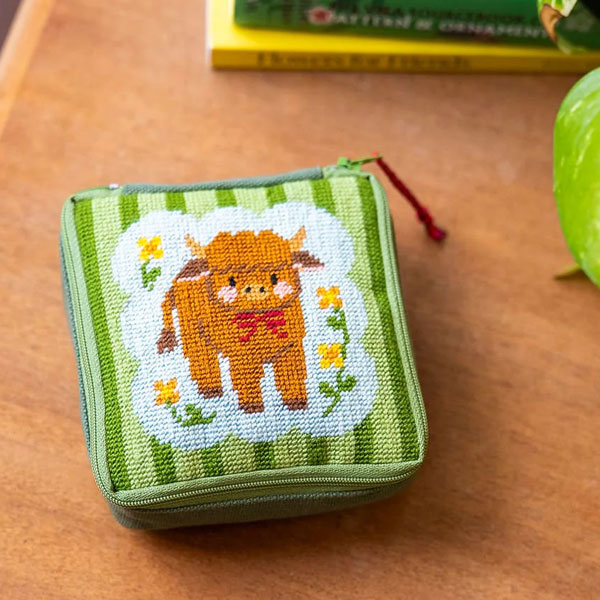 kawaii highland cow needlepoint pouch kit