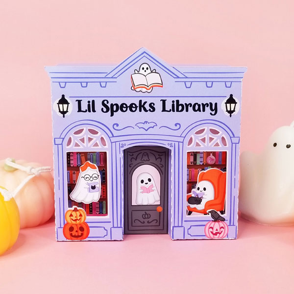 Kawaii Halloween Ghost Library papercraft gift box