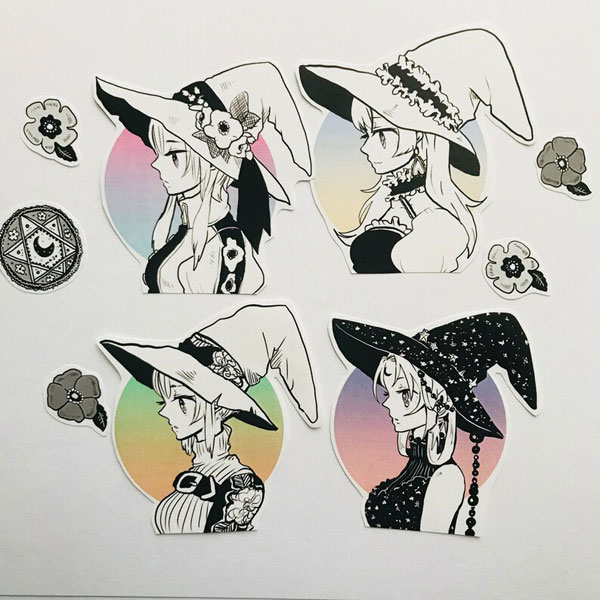 black & white stationery - witches stickers
