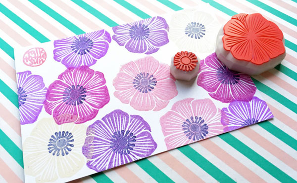 hand-carved flower rubber stamps