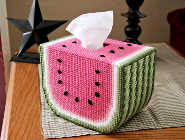 watermelon tissue box cover plastic canvas DIY