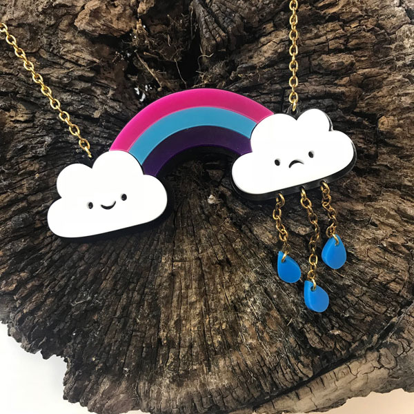 kawaii rain and rainbow necklace