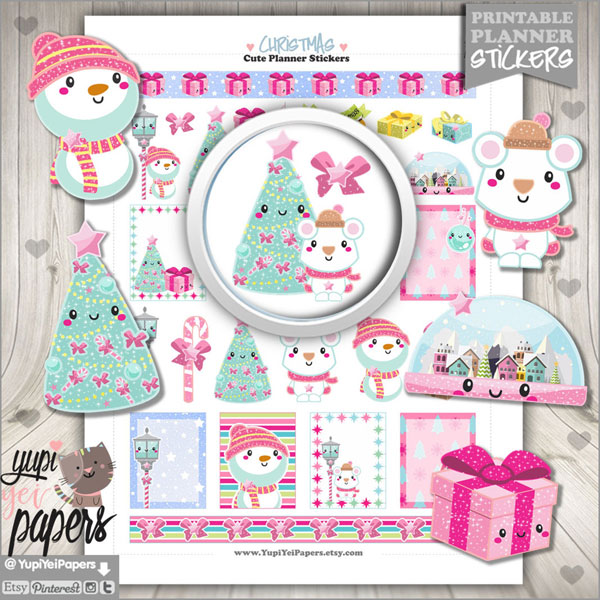 cute Christmas printable planner stickers