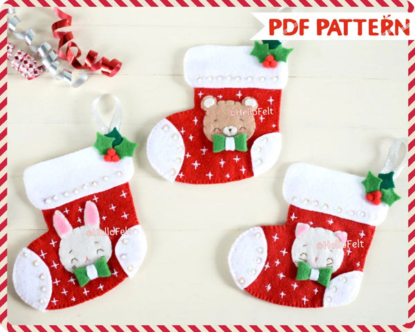 kawaii Christmas stocking felt sewing pattern