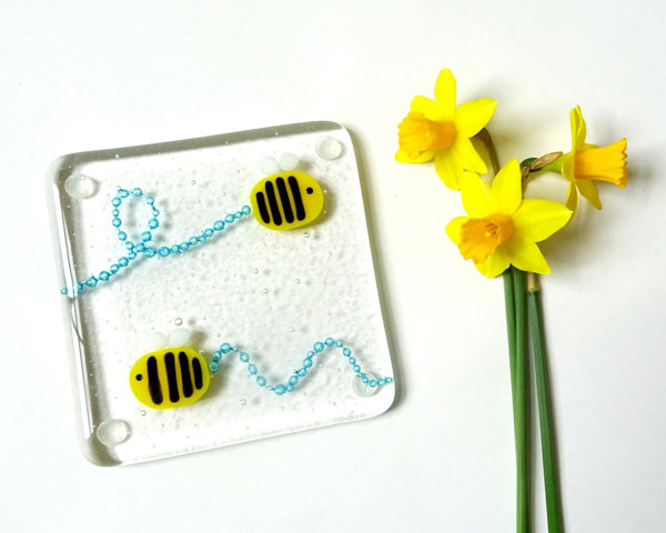 handmade kawaii bumblebee glass coaster