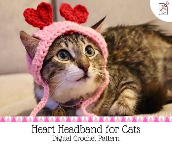 Valentine's Day cat headband crochet pattern