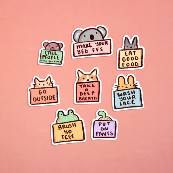 kawaii self care stickers