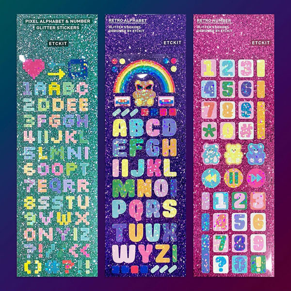 glitter alphabet kawaii stickers