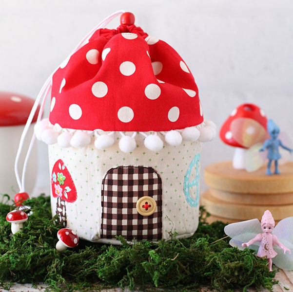 mushroom house drawstring pouch sewing pattern