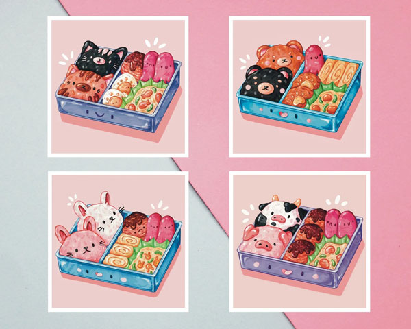 animal bento box art prints
