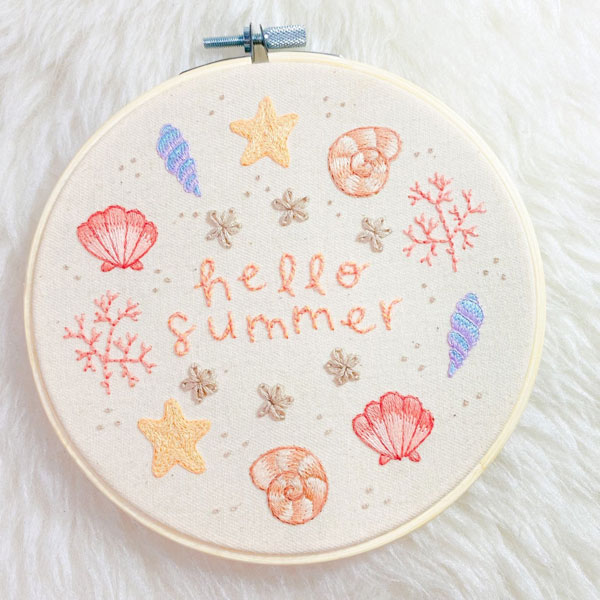 summer beach kawaii embroidery pattern