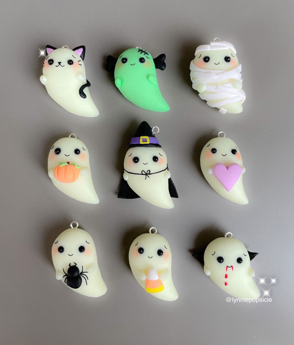 glow in the dark kawaii polymer clay ghosts