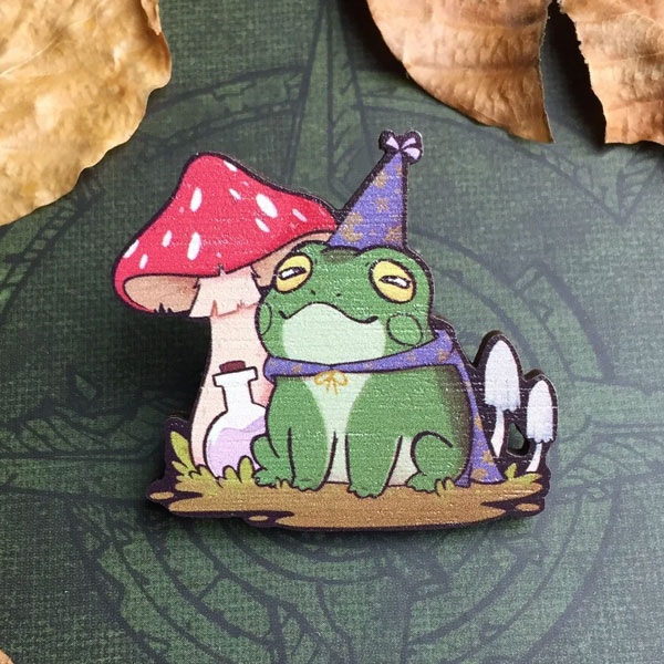 wizard frog kawaii wooden pin
