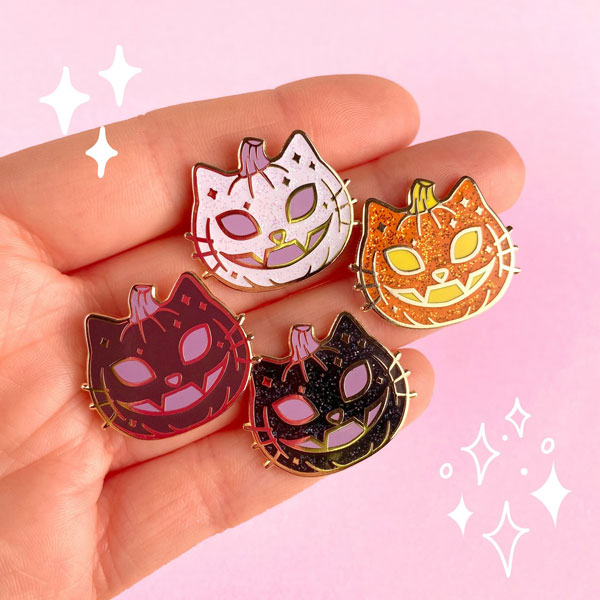 pumpkin cat kawaii halloween pins
