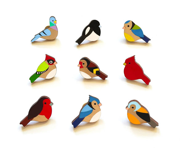 birds kawaii wooden pins