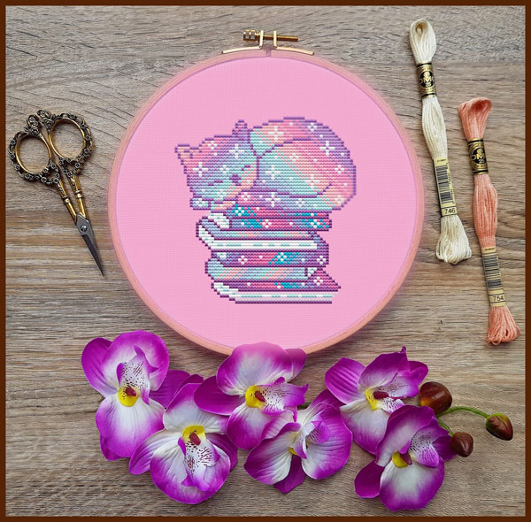 Bookworm Cat cross stitch pattern