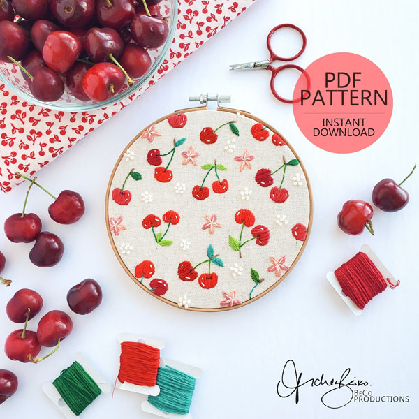 cherry embroidery pattern