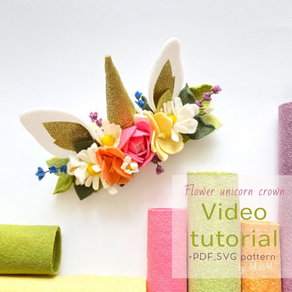 unicorn flower crown felt sewing pattern