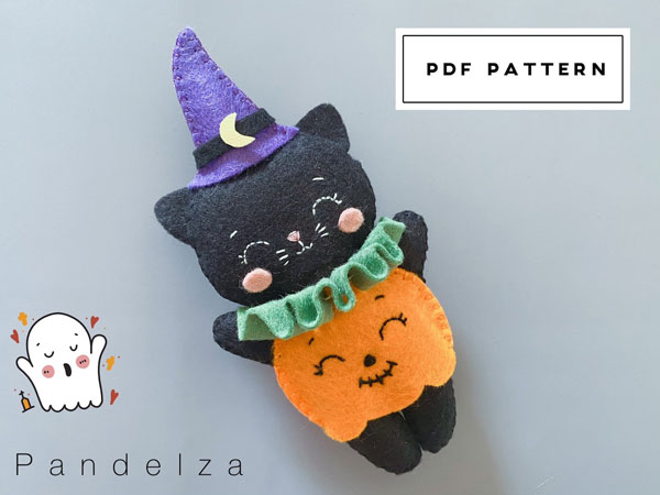 black cat Halloween felt sewing pattern