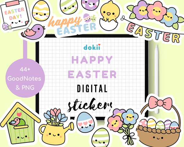 kawaii Easter digital stickers