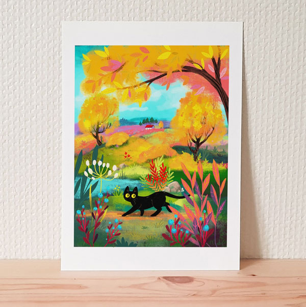Autumn cat art print