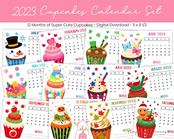 cupcakes 2023 Printable Calendars