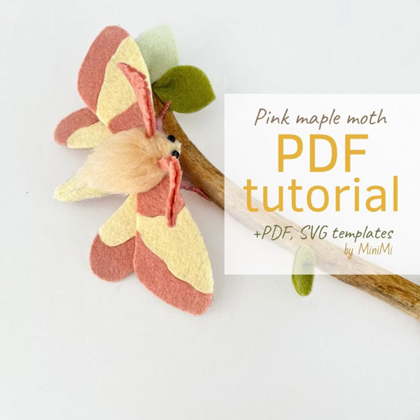 Rosy Maple Moth felt sewing pattern