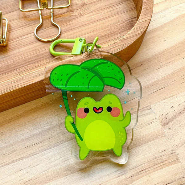 kawaii rainy day frog acrylic charm