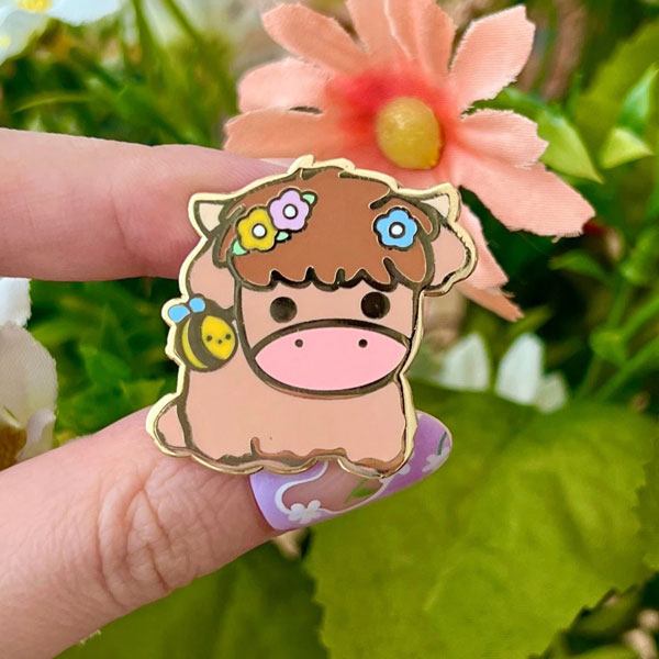 kawaii highland cow enamel pin