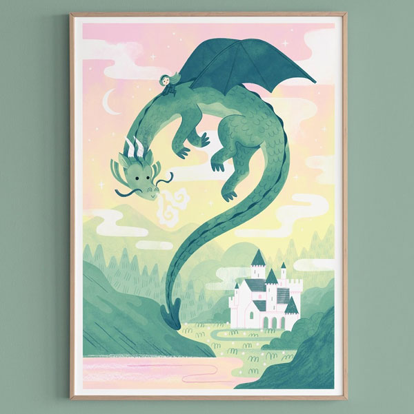 kawaii dragon art prints