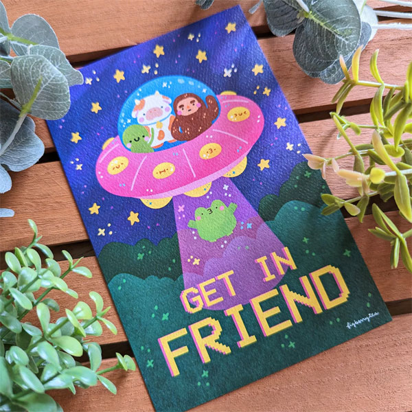 kawaii alien UFO art print