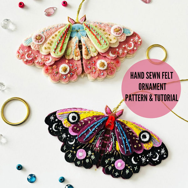 Carnival Moth Ornaments embroidery pattern