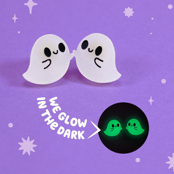 kawaii glow in the dark ghost earrings