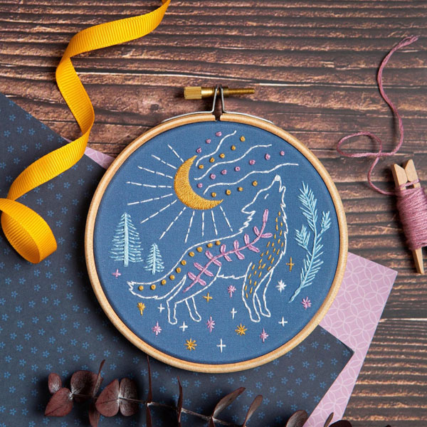 celestial wolf embroidery pattern