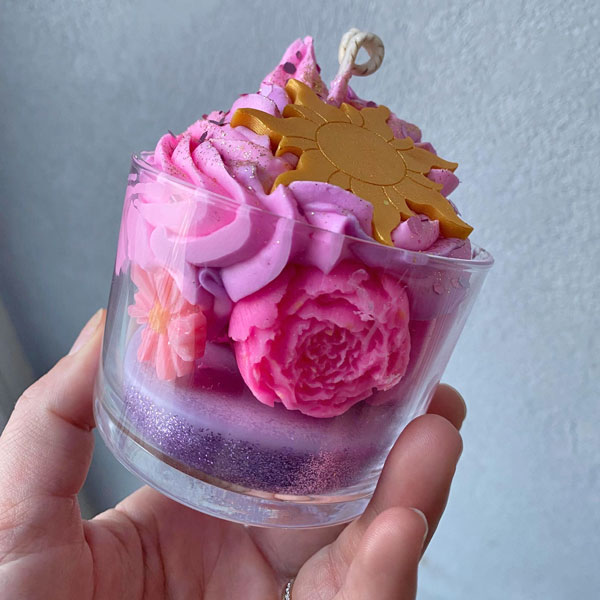 Rapunzel inspired handmade candle